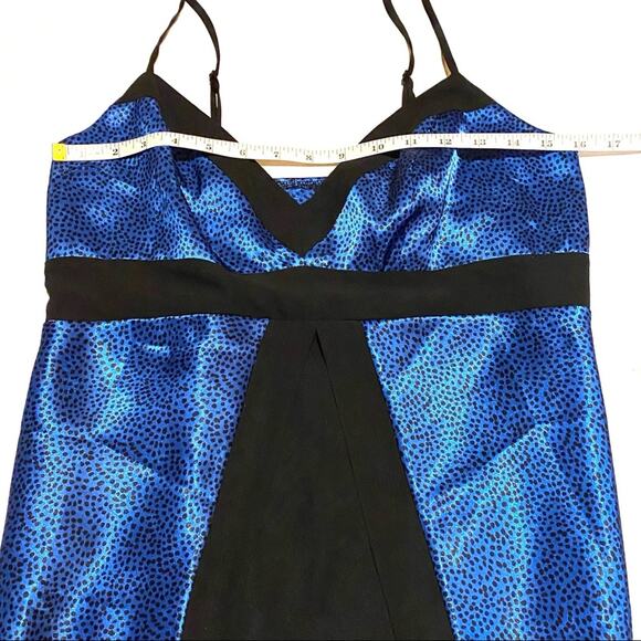 Bisou Bisou Lingerie Blue with Black Dot Sexy Satin Chemise Women's Size 6 - Picture 7 of 8